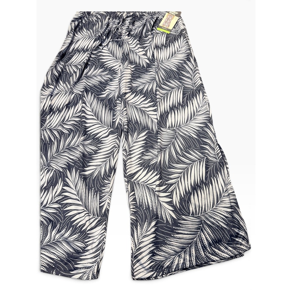 NWT Lands' End Beach Pants Womens L Navy White Tropical Wide Leg Side Slit 1099 - Picture 3 of 8